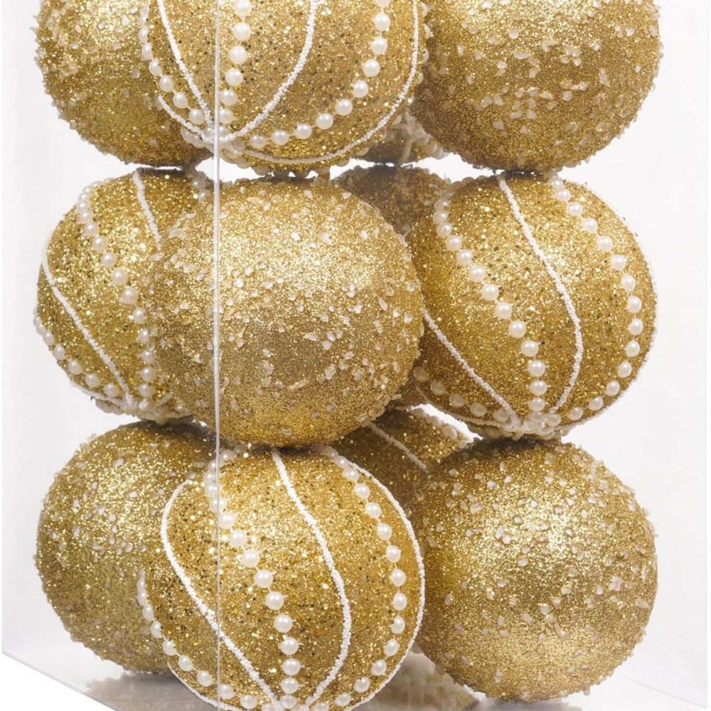 Elegant Gold Holiday Ornaments 12pcs! Brand new in box